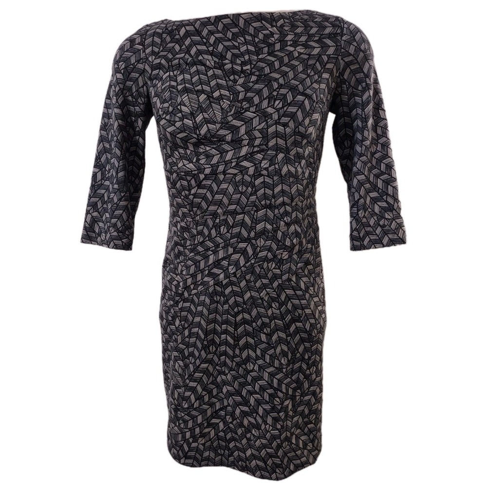 Jessica Simpson Dress Women's Size 10 Back Zipper 3/4 Sleeve Pleats Stretch Leaf